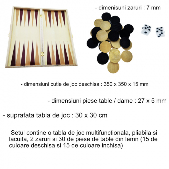 Set jocuri de masa 3 in 1, sah, table si dame, suprafata 35 x 35 cm, din lemn [7]