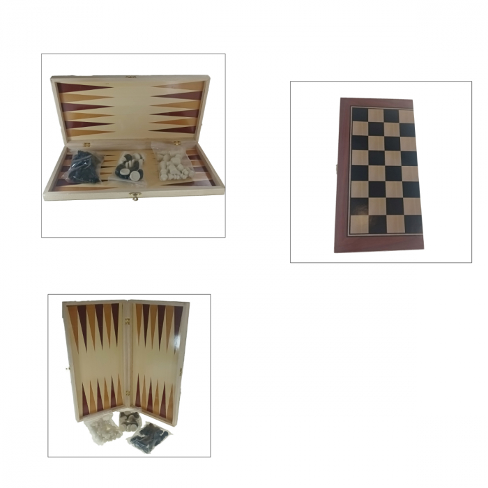 Set jocuri de masa 3 in 1, sah, table si dame, suprafata 39 x 39 cm, din lemn [5]
