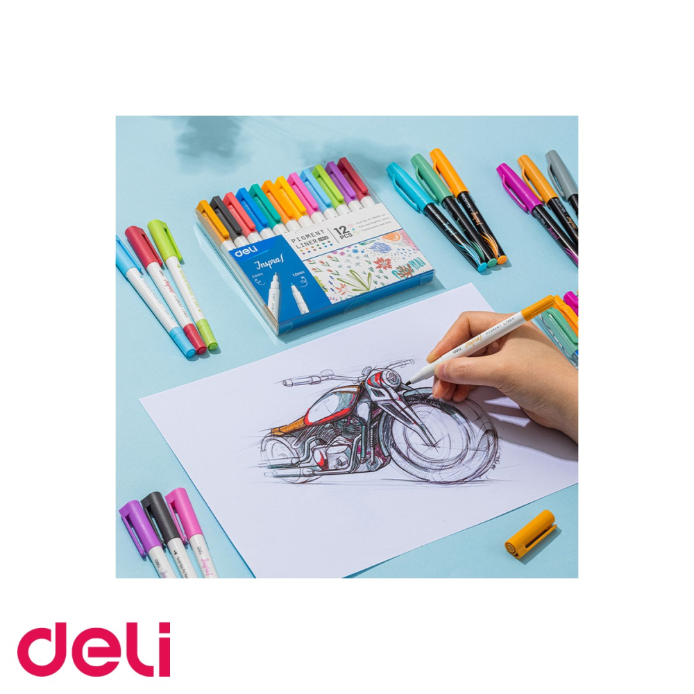 Set linere cu 2 capete Deli Inspira, 0.5mm si 1mm, 12 culori intense, pentru desen si scriere [4]