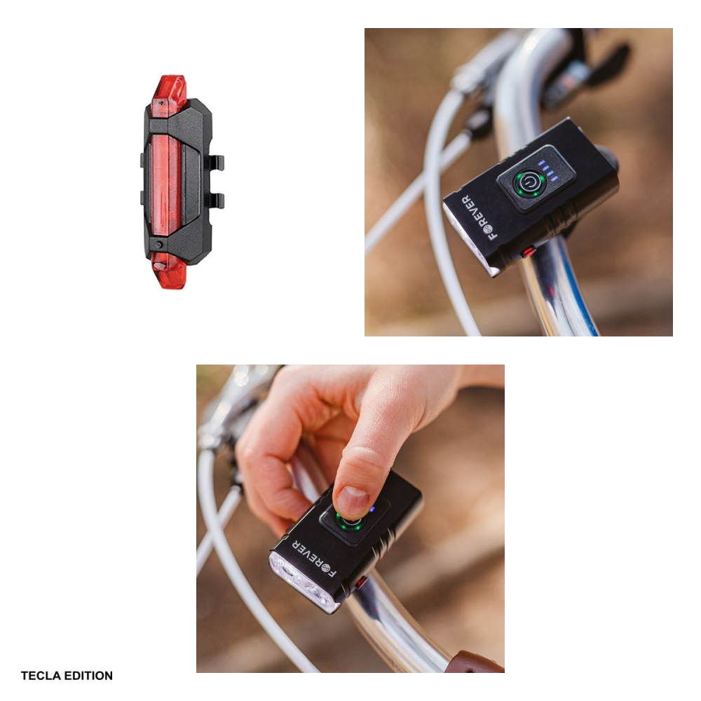 Set lumini pentru bicicleta (fata + spate), 300-400 lumeni, acumulator 1000 mAh, Forever Outdoor BLG-200, negru/rosu [4]