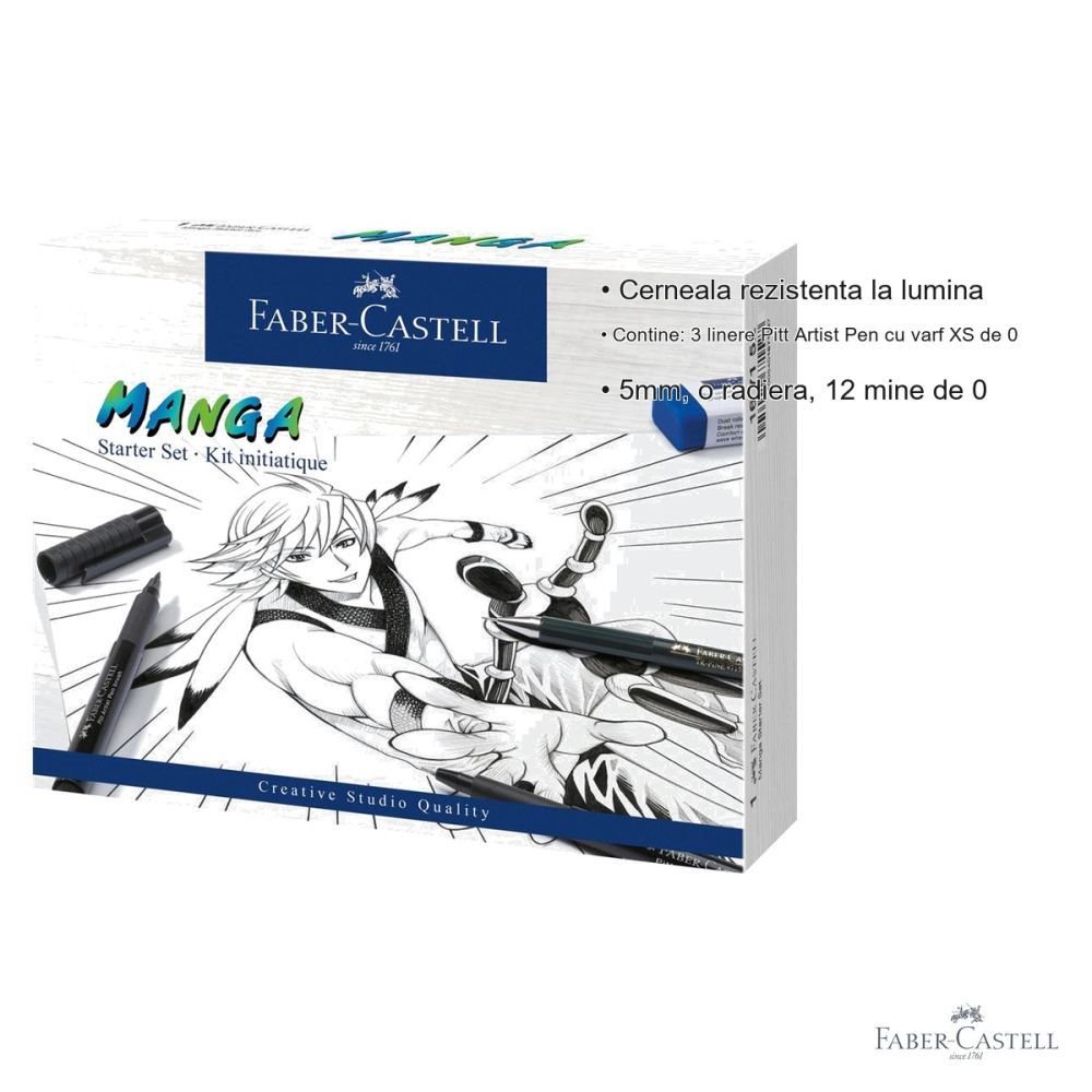 Set manga pentru incepatori Faber-Castell Pitt Artist Pen, cu linere, creion mecanic si manechin, pentru desen manga si ilustratie [3]