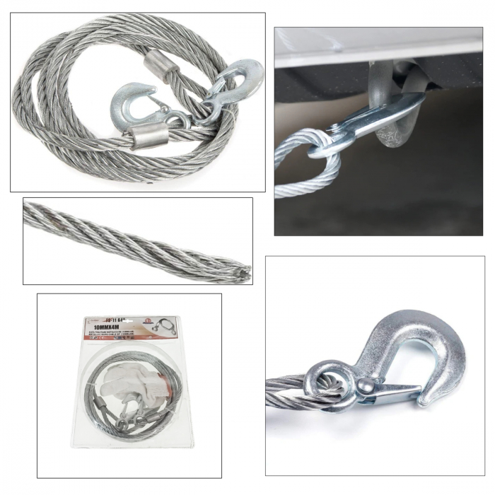 Set manusi cu cablu de remorcare si tractare din otel, lungime 4 m, grosime 10 mm, cu carlige, sarcina maxima 5T [2]