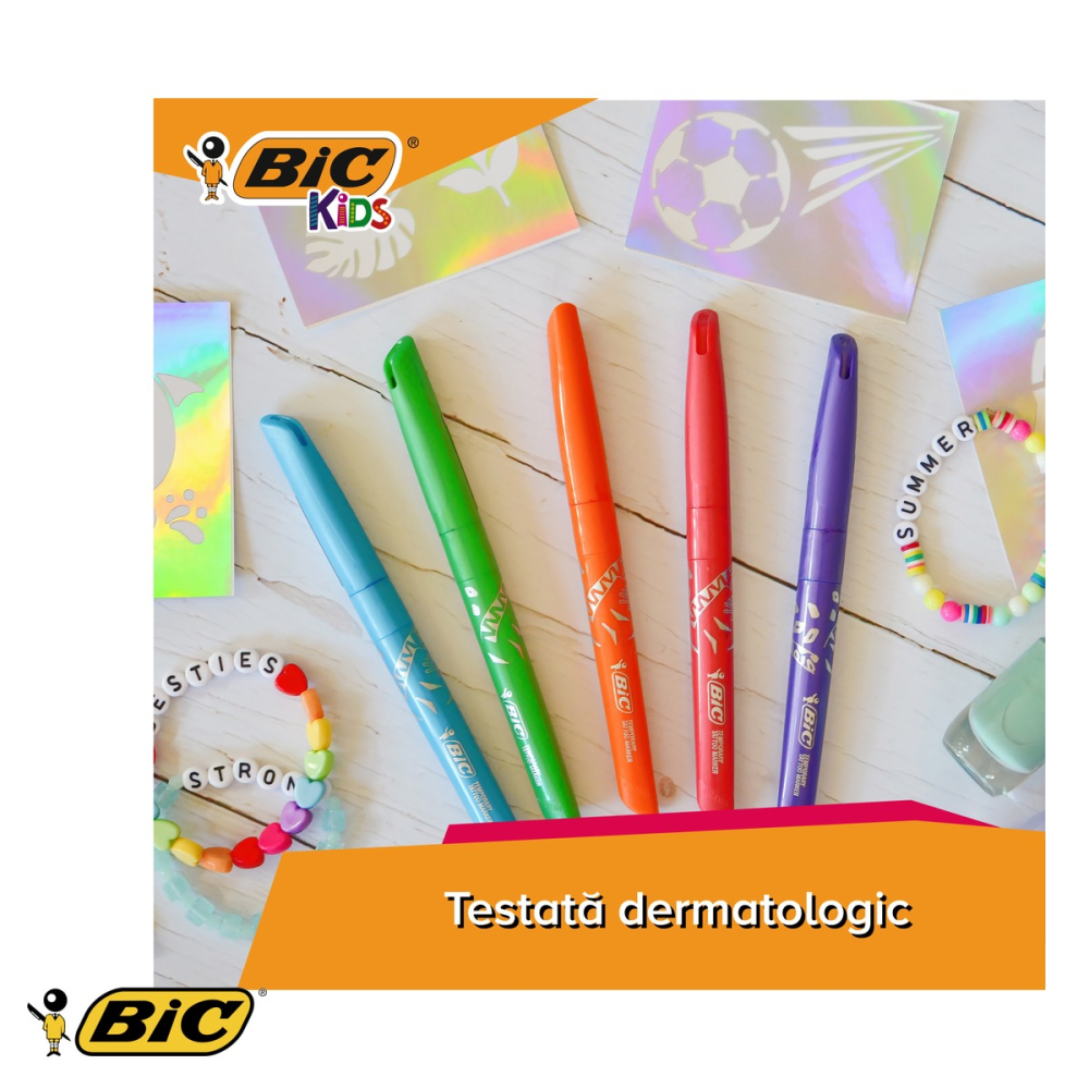 Set markere tatuaje temporare Bic Kids, 5 markere cu varf stampila si 10 sabloane, pentru copii [5]