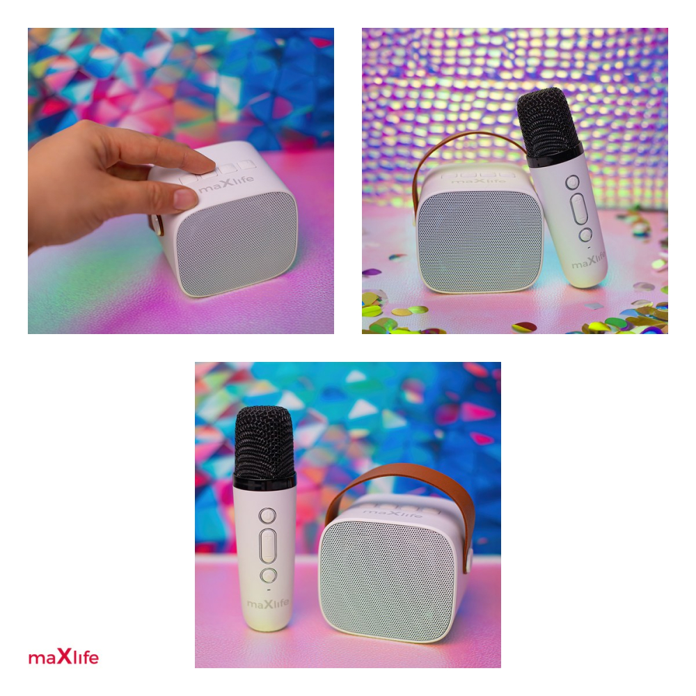 Set Microfon Maxlife cu Bluetooth karaoke speaker MXKS-100, v 5.0, 1500 mAh, USB-C, intrare 5 V - 0.5 A, 5 W, Alb [4]