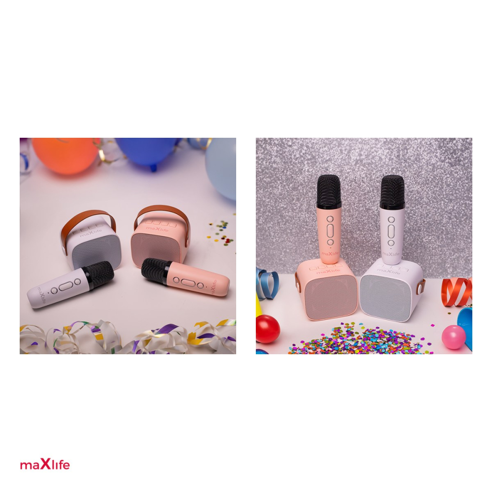Set Microfon Maxlife cu Bluetooth karaoke speaker MXKS-100, v 5.0, 1500 mAh, USB-C, intrare 5 V - 0.5 A, 5 W, Alb [5]