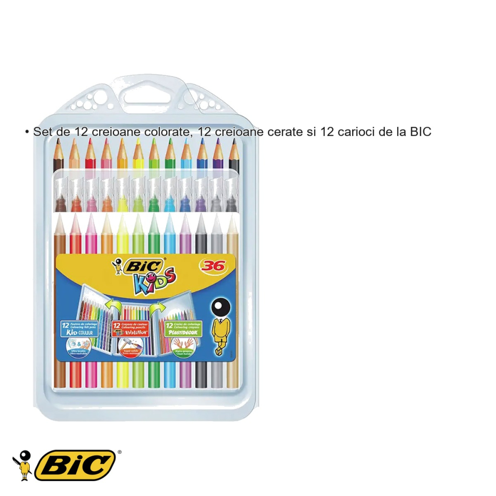 Set mixt Bic creioane colorate, cerate si carioci, 36 piese, pentru copii [3]