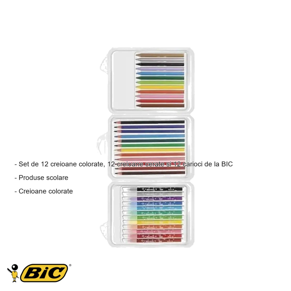 Set mixt Bic creioane colorate, cerate si carioci, 36 piese, pentru copii [2]