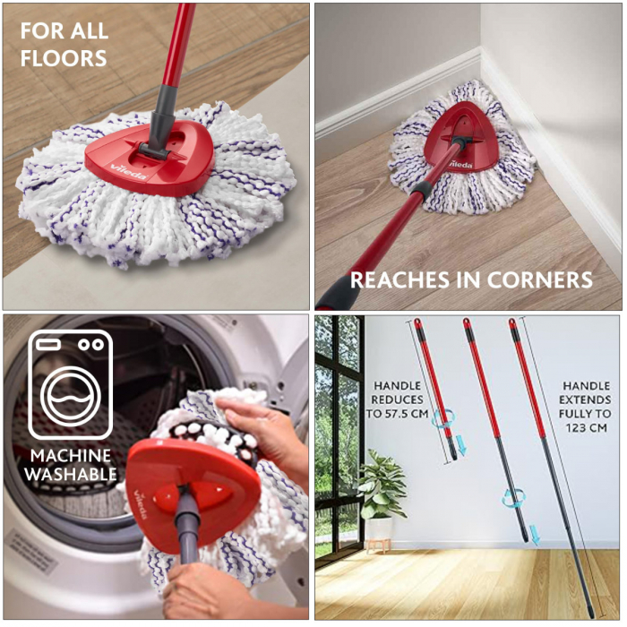 Set mop rotativ si galeata cu storcator Vileda Turbo 3 in 1 22744, pentru curatare podele, negru cu rosu [4]