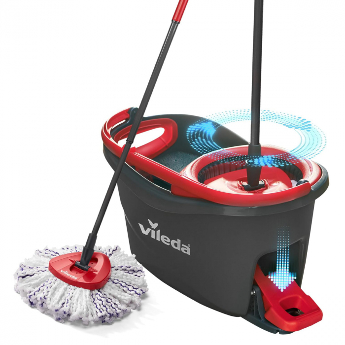 Set mop rotativ si galeata cu storcator Vileda Turbo 3 in 1 22744, pentru curatare podele, negru cu rosu [1]