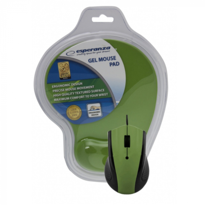 Mouse optic si pad din gel Esperanza, Verde [1]