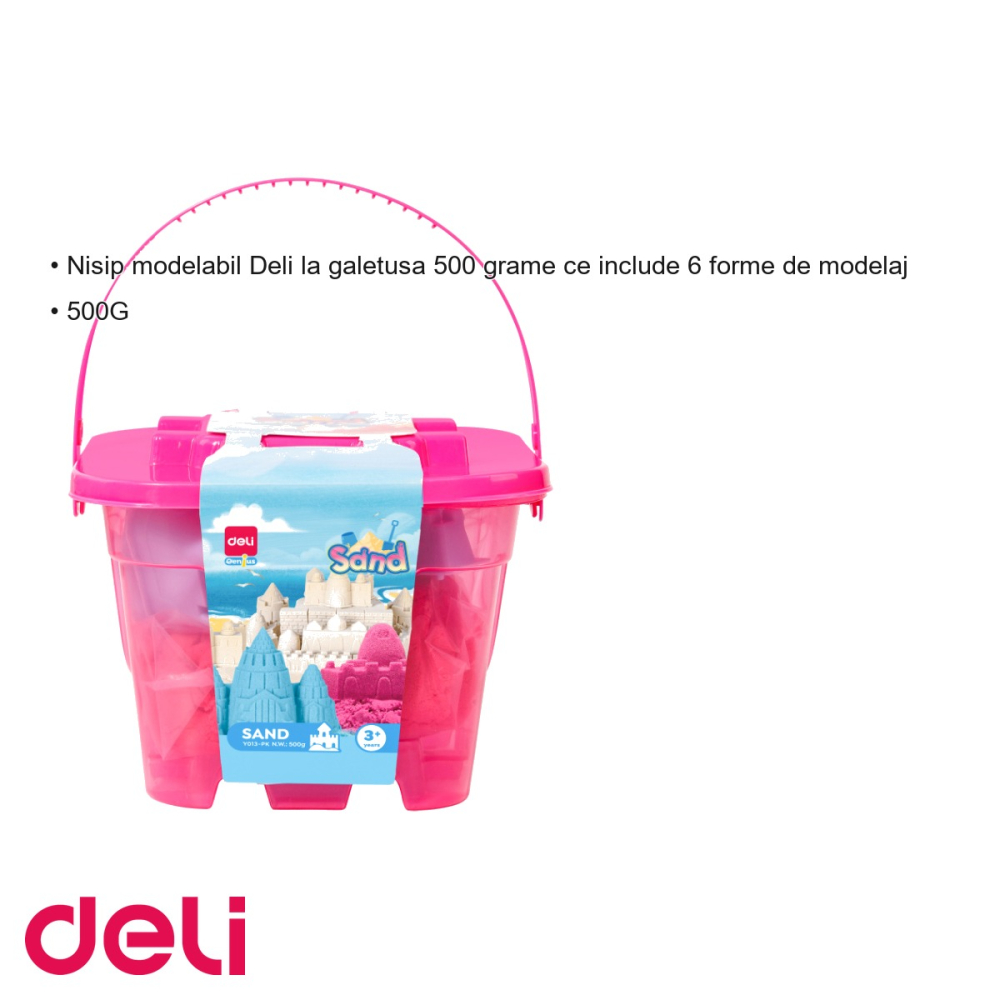 Set nisip modelabil Deli, galetusa 500g cu 6 forme de modelaj, roz, pentru copii [3]