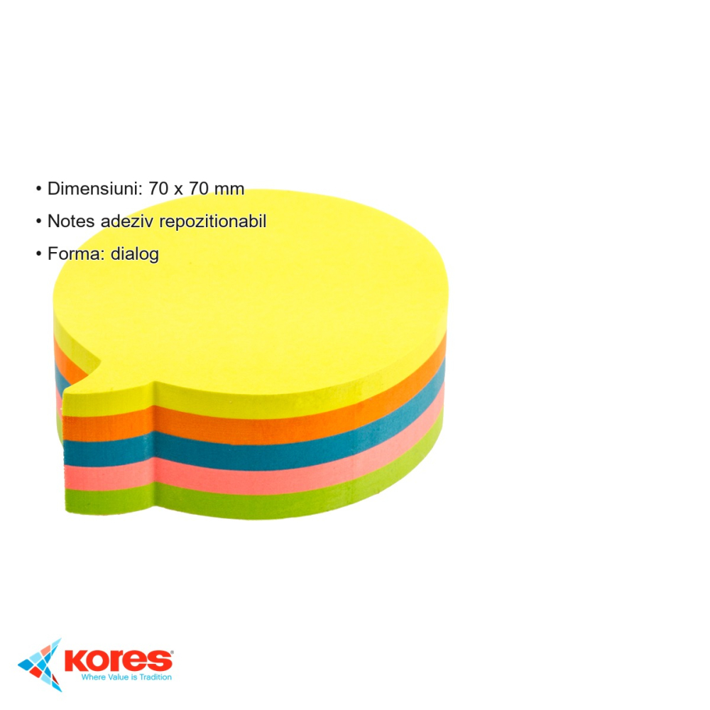 Set notesuri adezive Kores Dialog, 5 culori neon, 70x70 mm, 250 file, repozitionabile [3]