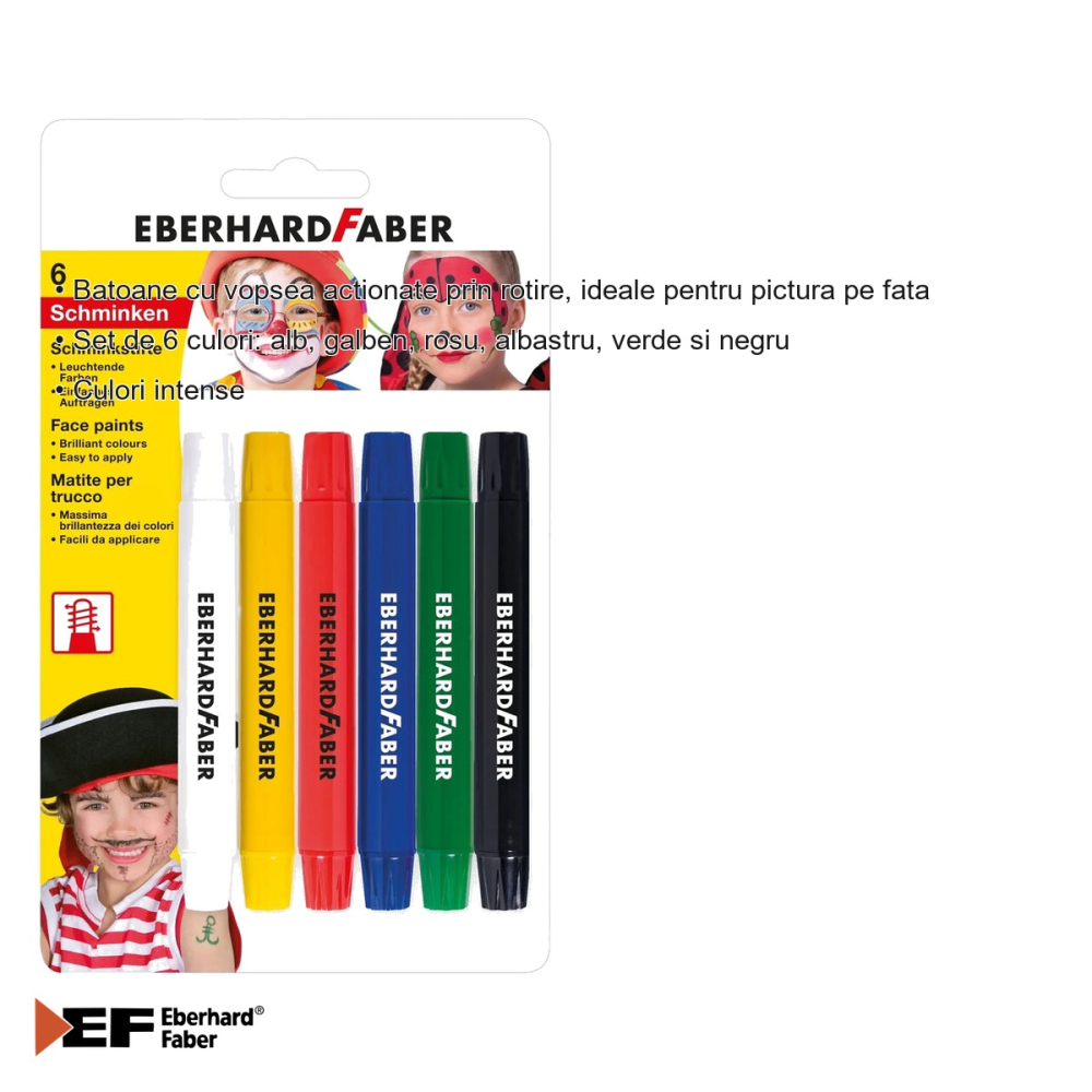 Set pictura pe fata Eberhard Faber, 6 creioane retractabile cu vopsea, culori intense pentru machiaj artistic [3]