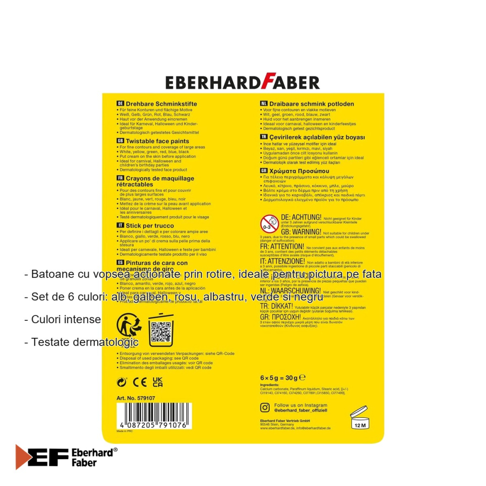 Set pictura pe fata Eberhard Faber, 6 creioane retractabile cu vopsea, culori intense pentru machiaj artistic [2]