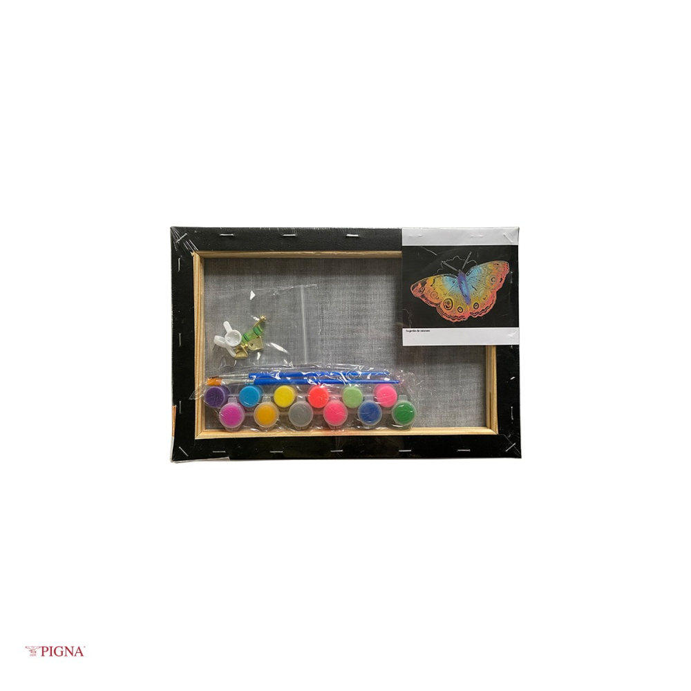 Set pictura pe panza predesenata neagra Pigna SF Art, model fluturi 2, 20x30 cm, cu 12 culori acrilice si 2 pensule [4]
