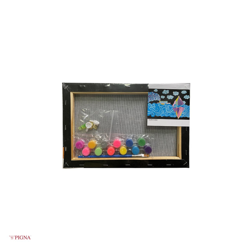 Set pictura pe panza predesenata neagra Pigna SF Art, model mare, 20x30 cm, cu 12 culori acrilice si 2 pensule [4]