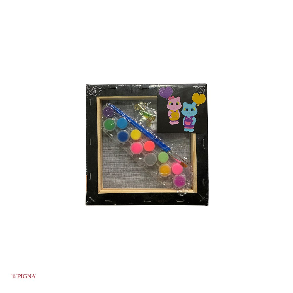 Set pictura pe panza predesenata neagra Pigna SF Art, model urs, 20x20 cm, cu 12 culori acrilice si 2 pensule [4]