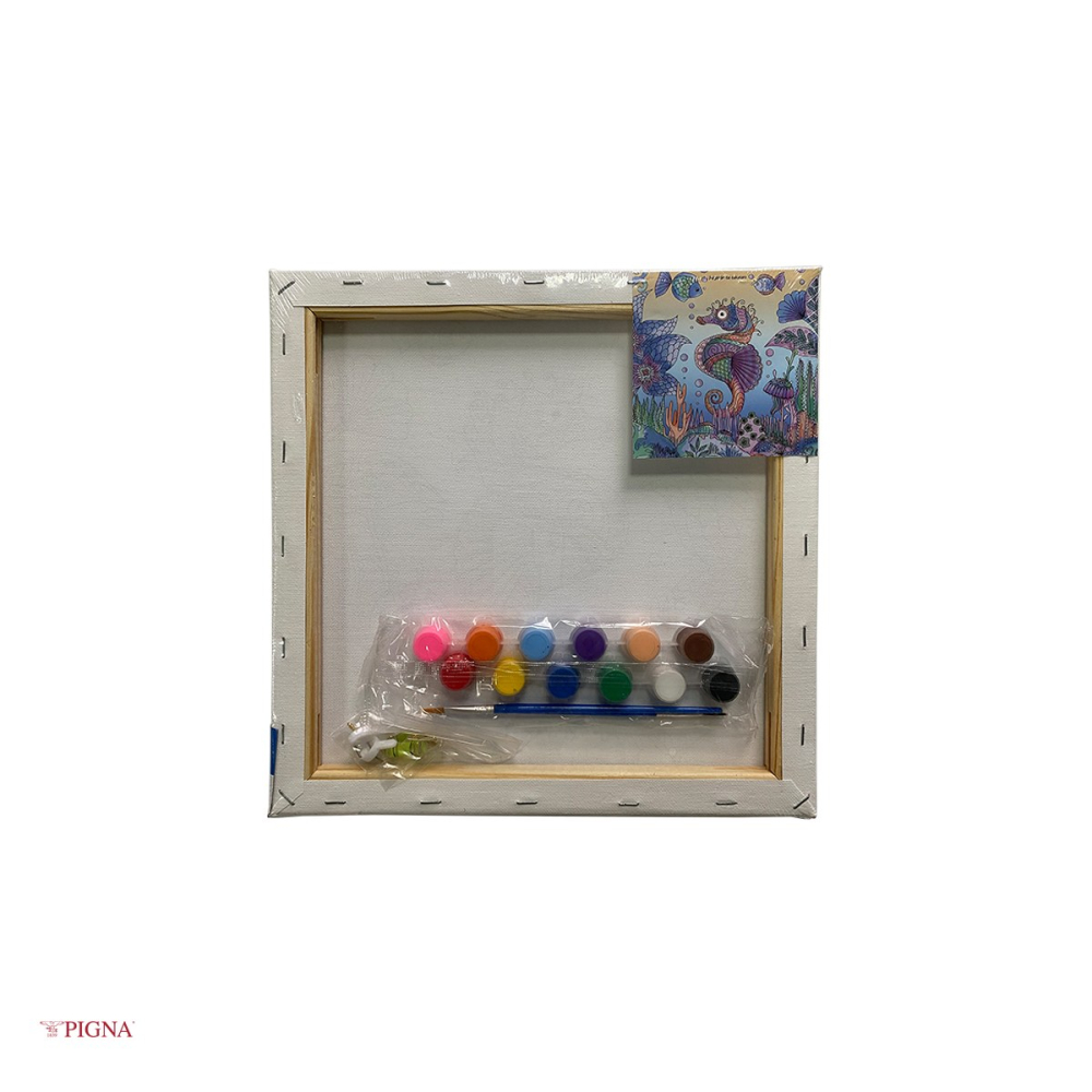 Set pictura pe panza predesenata Pigna SF Art, model acvatic, 30x30 cm, cu 12 culori acrilice si 2 pensule [4]