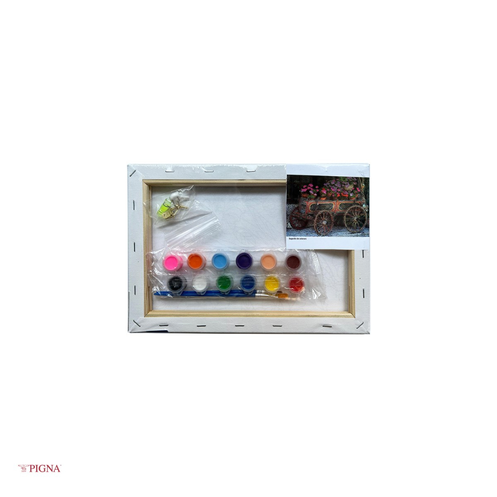 Set pictura pe panza predesenata Pigna SF Art, model flori 2, 20x30 cm, cu 12 culori acrilice si 2 pensule [4]