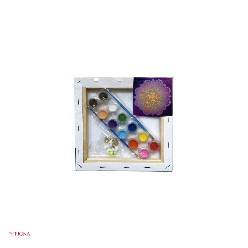 Set pictura pe panza predesenata Pigna SF Art, model mandale, 20x20 cm, cu 12 culori acrilice si 2 pensule [4]