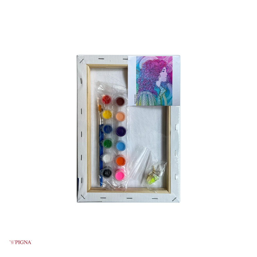 Set pictura pe panza predesenata Pigna SF Art, model mandale fata, 20x30 cm, cu 12 culori acrilice si 2 pensule [4]