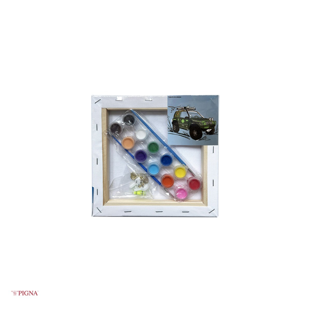 Set pictura pe panza predesenata Pigna SF Art, model masina 4x4, 20x20 cm, cu 12 culori acrilice si 2 pensule [4]