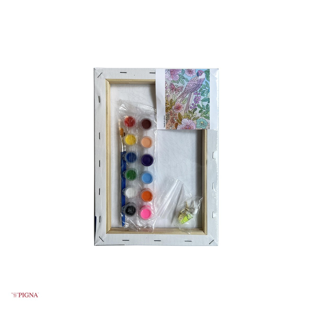 Set pictura pe panza predesenata Pigna SF Art, model papagal, 20x30 cm, cu 12 culori acrilice si 2 pensule [4]