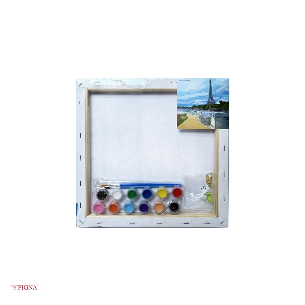 Set pictura pe panza predesenata Pigna SF Art, model paris, 30x30 cm, cu 12 culori acrilice si 2 pensule [4]