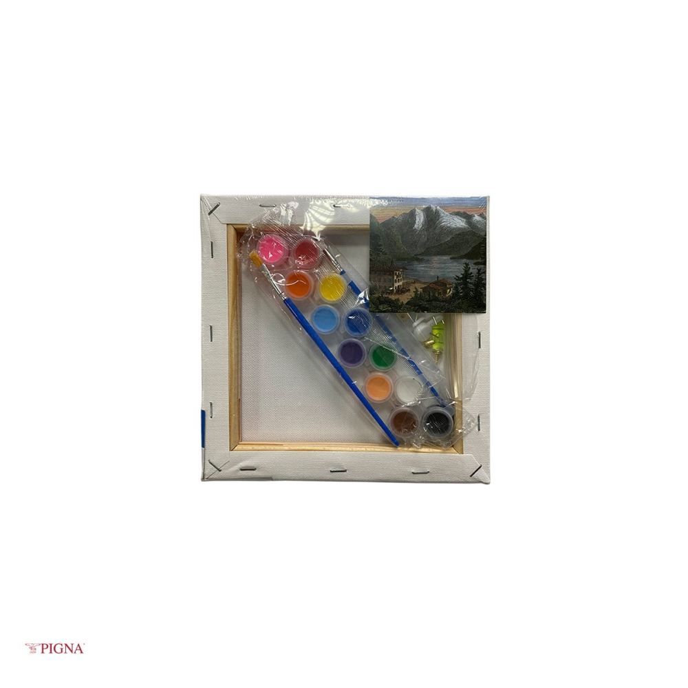 Set pictura pe panza predesenata Pigna SF Art, model peisaj 2, 20x20 cm, cu 12 culori acrilice si 2 pensule [4]