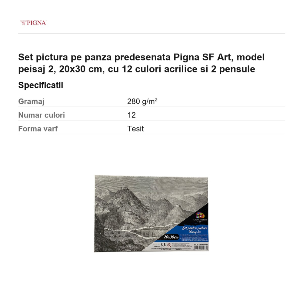 Set pictura pe panza predesenata Pigna SF Art, model peisaj 2, 20x30 cm, cu 12 culori acrilice si 2 pensule [3]