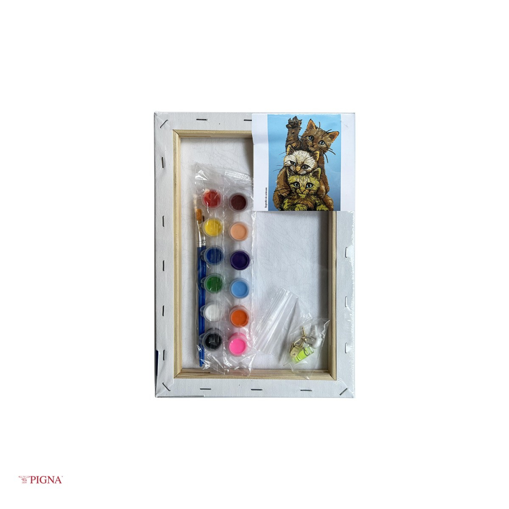 Set pictura pe panza predesenata Pigna SF Art, model pisici, 20x30 cm, cu 12 culori acrilice si 2 pensule [4]