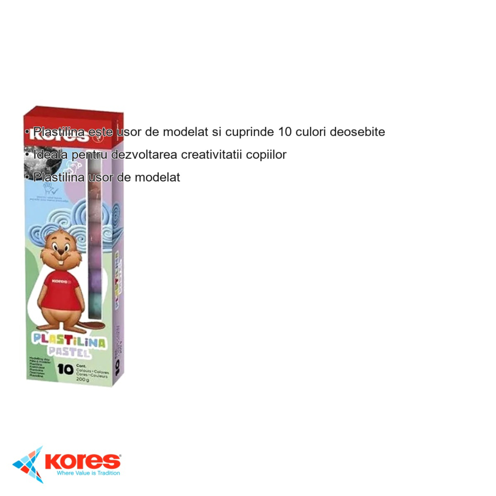 Set plastilina 10 culori pastel Kores, 200g, usor de modelat, pentru copii [3]