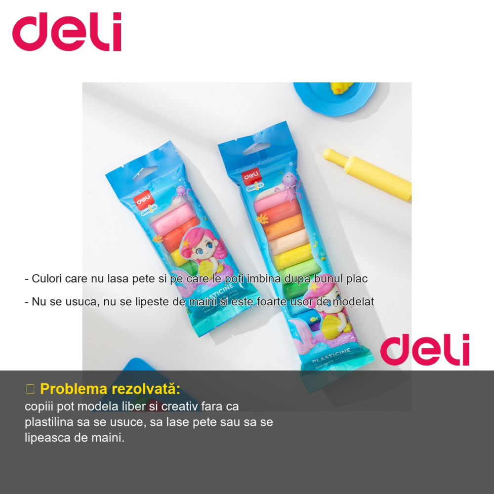 Set plastilina 6 culori Deli, 108g, usor de modelat, pentru copii - activitati creative si lucru manual [2]