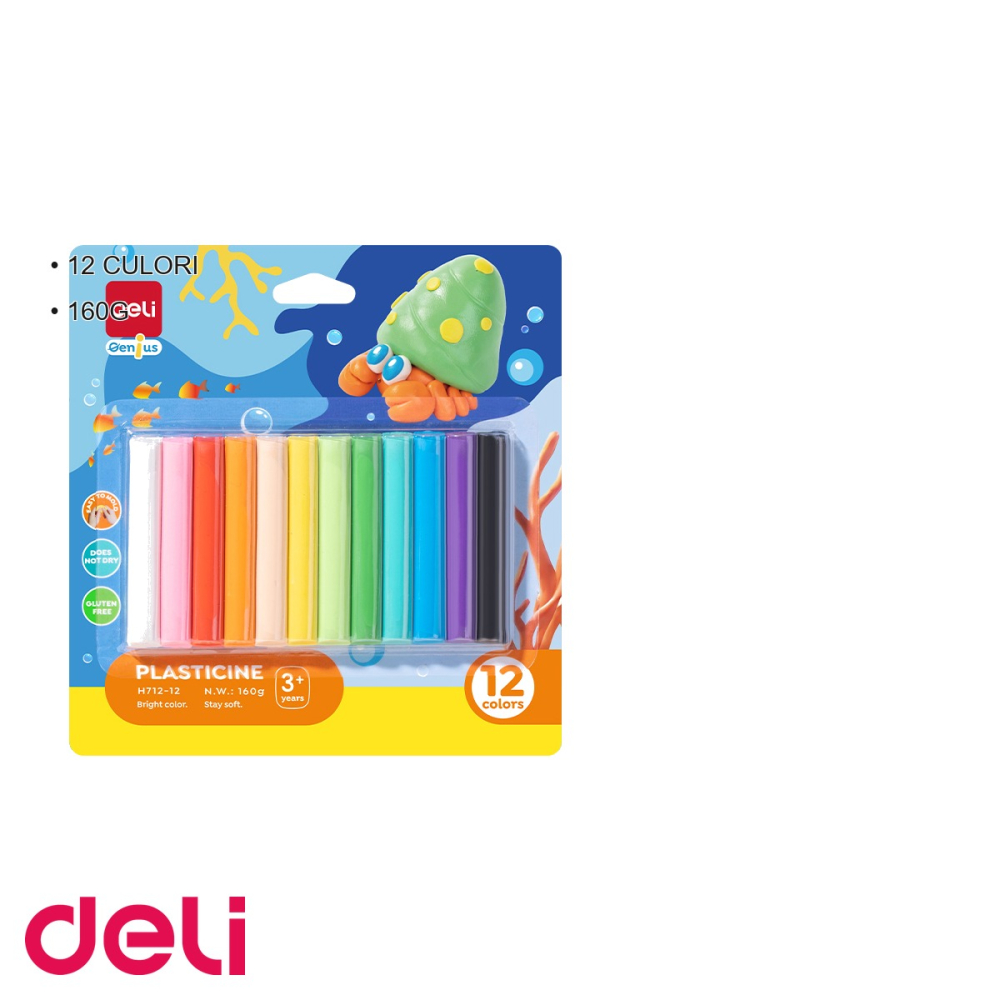 Set plastilina Deli, 12 culori, 160g, pentru modelaj creativ si dezvoltarea abilitatilor motorii la copii [3]