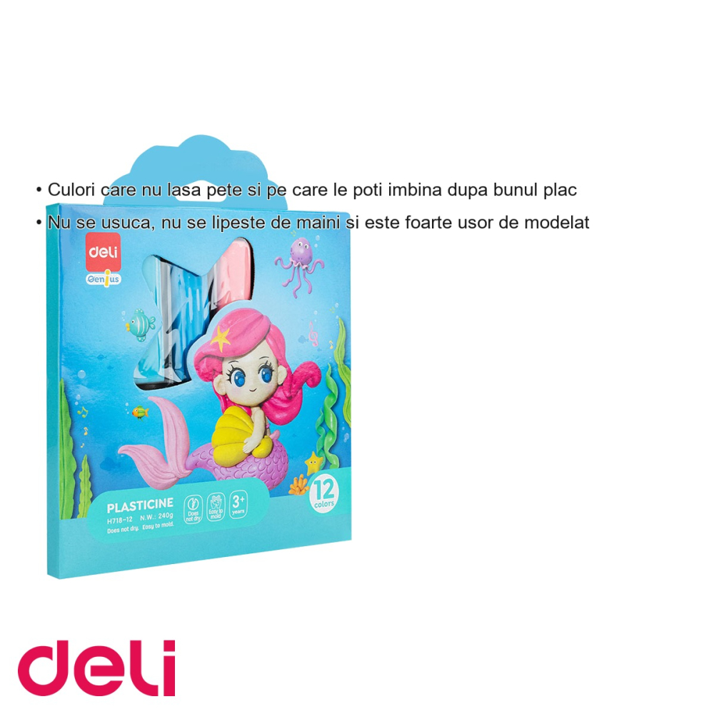 Set plastilina Deli, 12 culori, 240g, cutie carton, pentru modelaj creativ la scoala si acasa [3]