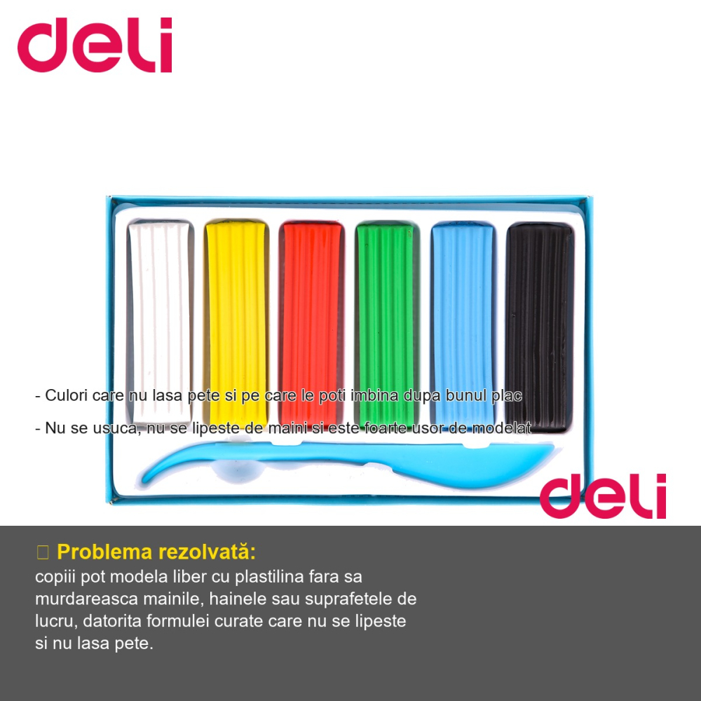 Set plastilina Deli, 6 culori, 120g, pentru modelare si lucru manual, copii [2]