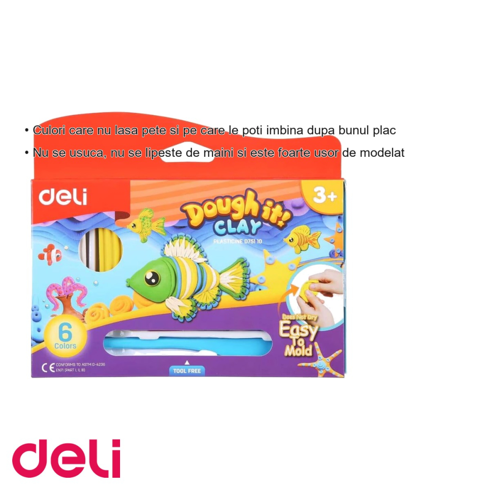 Set plastilina Deli, 6 culori, 120g, pentru modelare si lucru manual, copii [3]