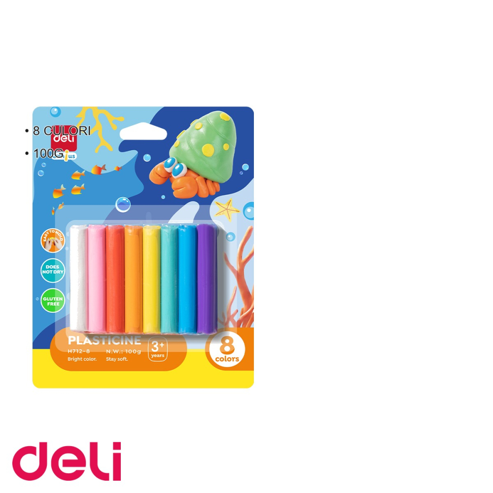 Set plastilina Deli, 8 culori, 100g, pentru dezvoltarea abilitatilor motorii fine la copii [3]