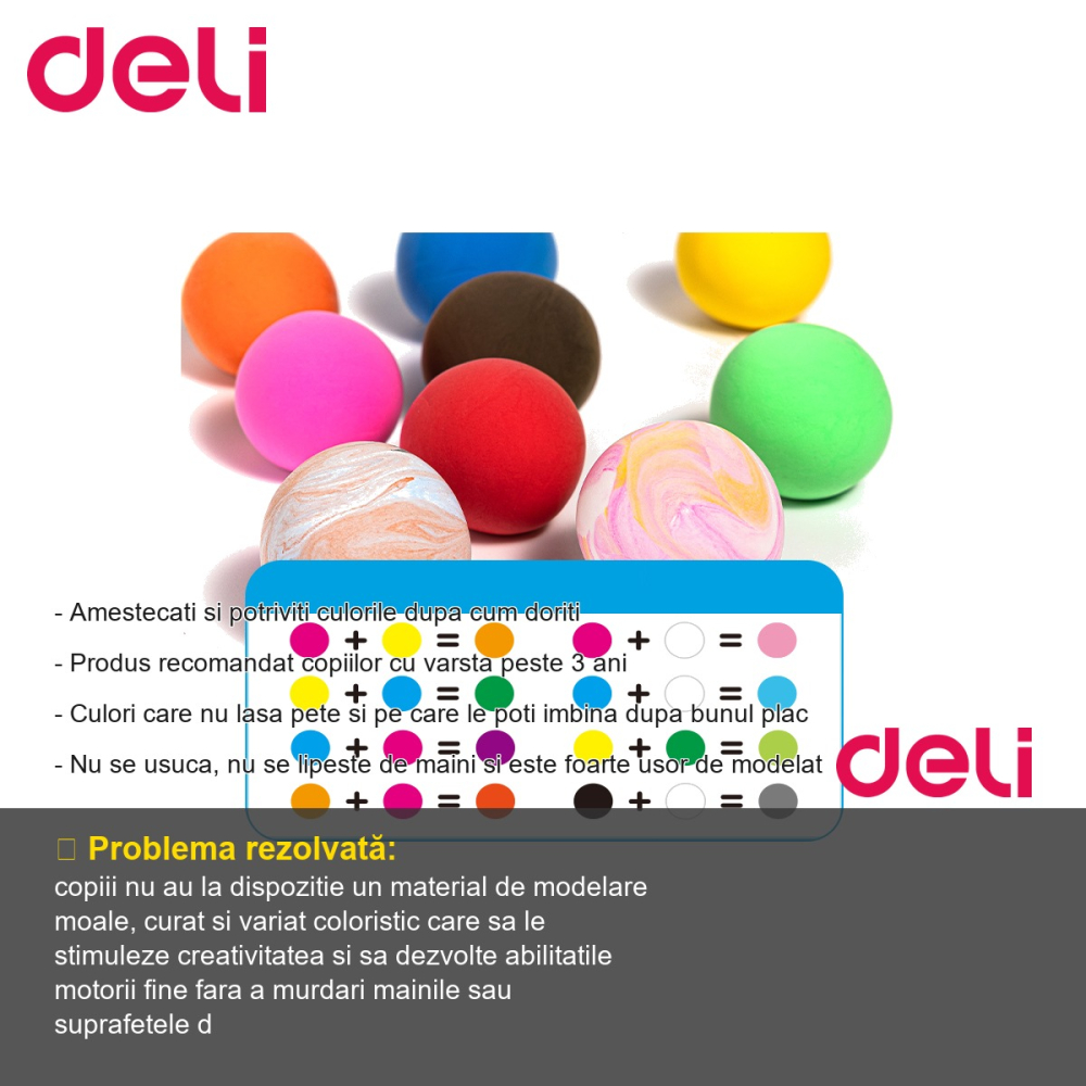 Set plastilina Deli Soft Clay, 24 culori, 144g, usor de modelat, pentru copii peste 3 ani [2]