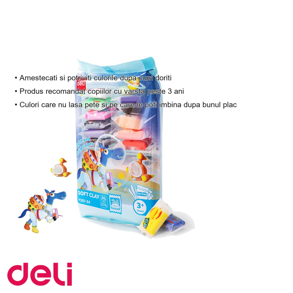 Set plastilina Deli Soft Clay, 24 culori, 144g, usor de modelat, pentru copii peste 3 ani [3]