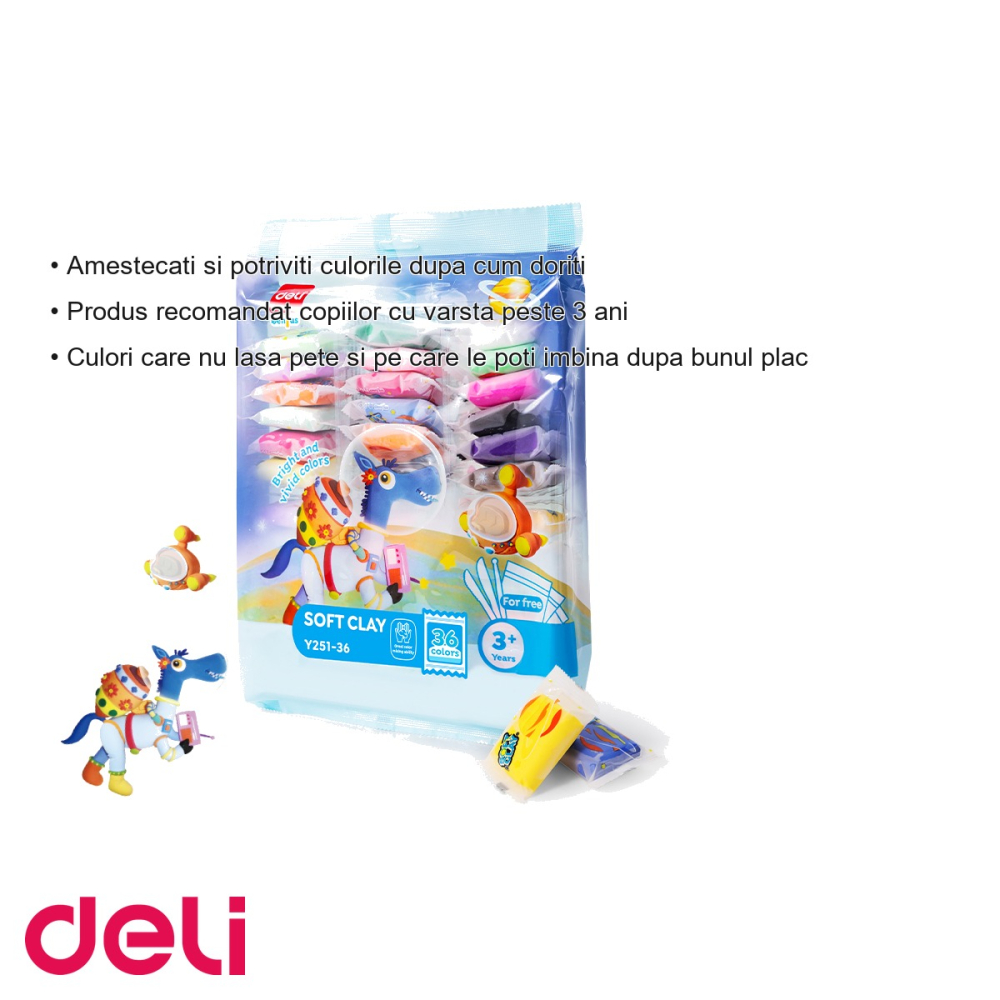 Set plastilina Deli Soft Clay, 36 culori, 216g, usor de modelat, pentru copii peste 3 ani [3]