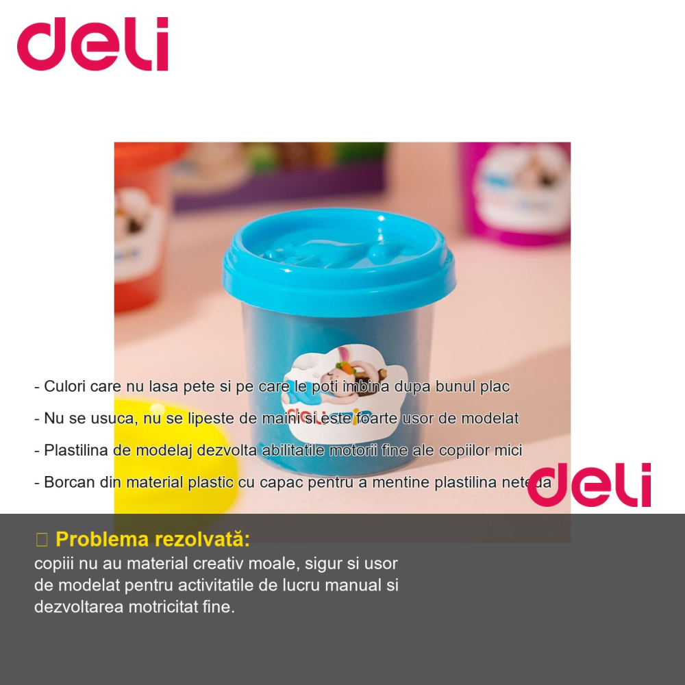 Set plastilina modelaj Deli, 6 culori x 100g, non-toxica, pentru copii [2]