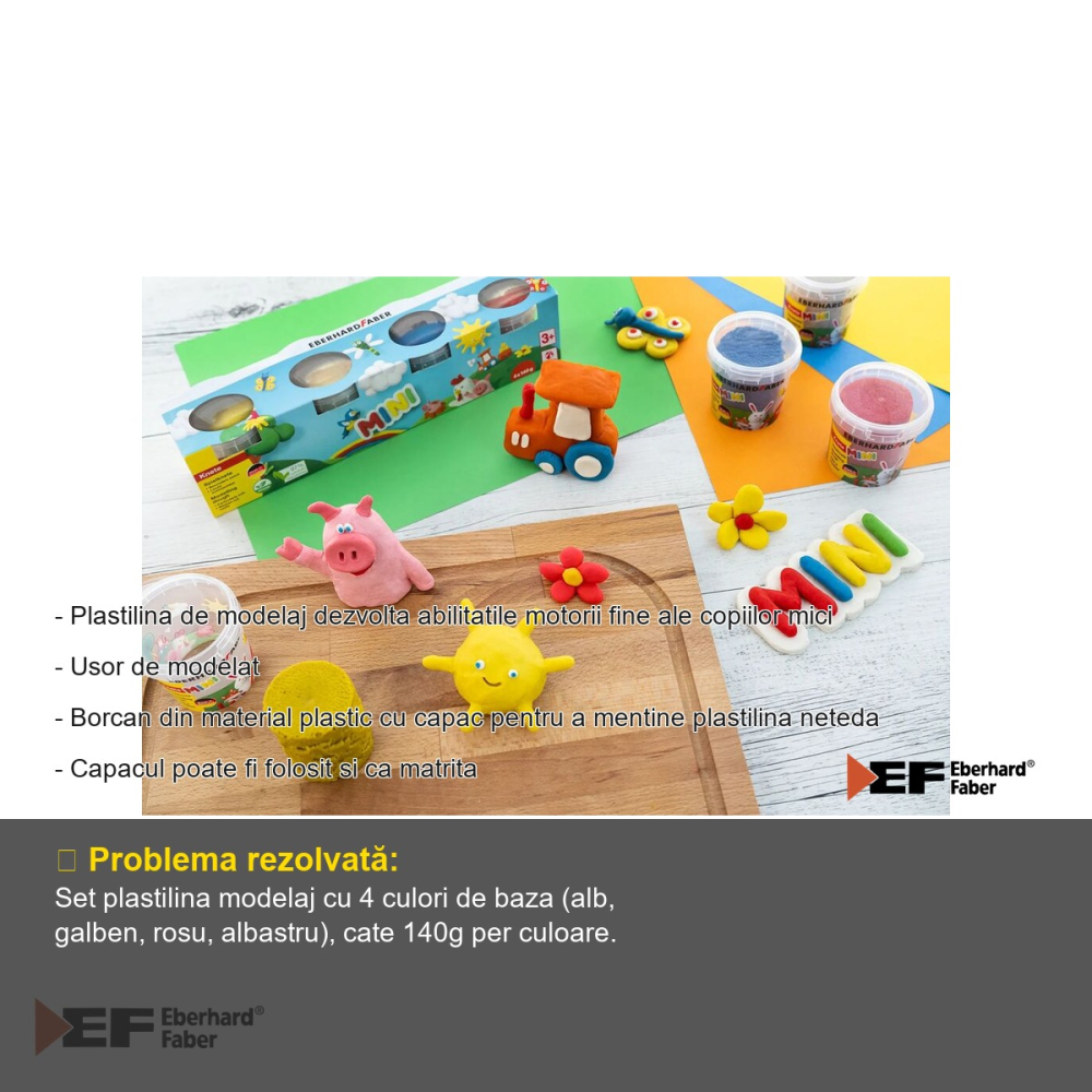 Set plastilina modelaj Eberhard Faber, 4 culori de baza, 140g/culoare, pentru copii [2]