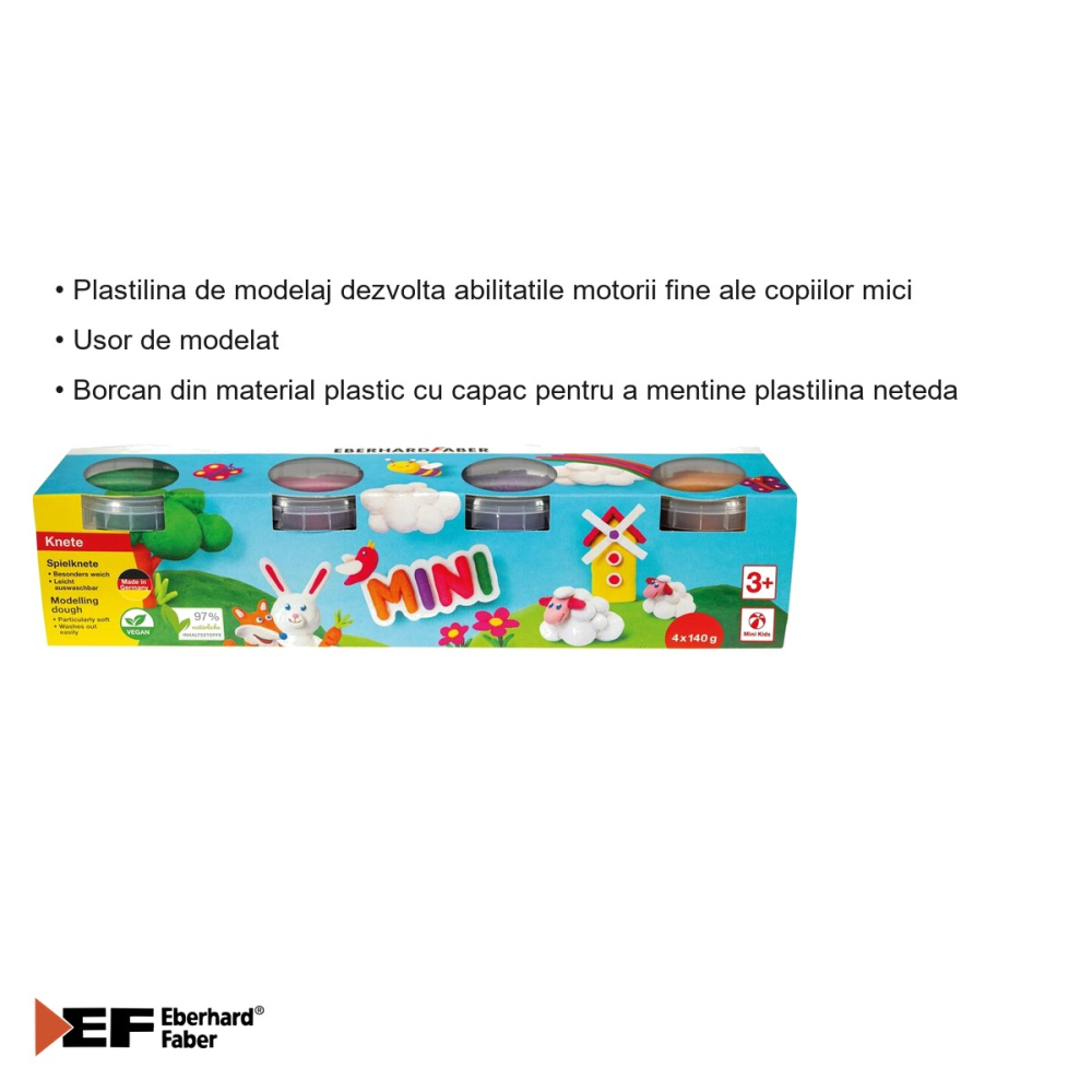 Set plastilina modelaj Eberhard Faber, 4 culori speciale, 140g/culoare, pentru copii [3]