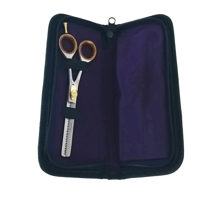 Set profesional frizerie cu 2 foarfeci pentru tuns si filat, V24 00260, cu geanta transport, argintiu cu auriu [5]