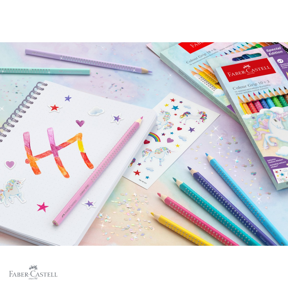 Set promo creioane colorate Faber-Castell Grip 2001, 10+3 culori unicorni, forma triunghiulara ergonomica, pentru copii [4]