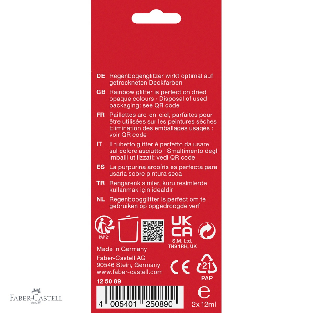 Set sclipici curcubeu Faber-Castell Glitter Rainbow, 2 tuburi x 12 ml, pentru pictura si activitati creative [4]