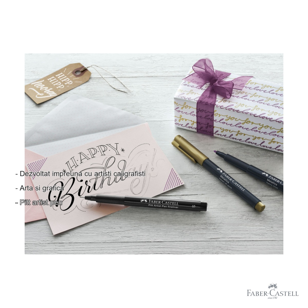 Set starter caligrafie Faber-Castell Pitt Artist Pen, markere brush si metallics, pentru felicitari si etichete cadou [2]