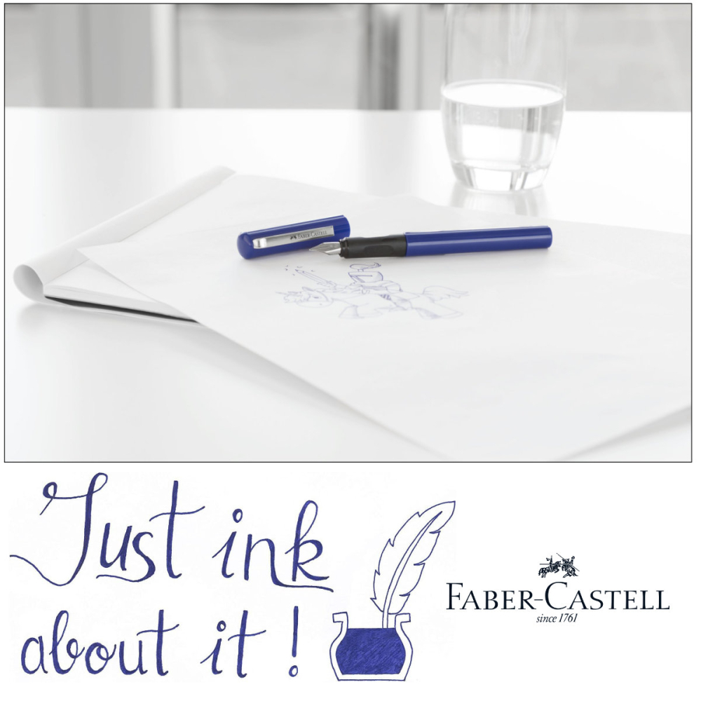 Set Stilou Scolar Faber-Castell Albastru cu 6 Cartuse Cerneala, Penita Rezistenta din Otel, Grip Ergonomic, Dreptaci si Stangaci [4]