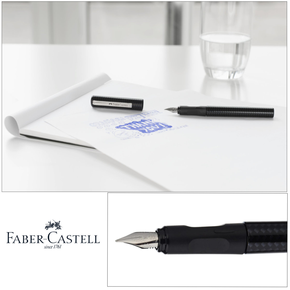 Set Stilou Scolar Faber-Castell Carbon Negru cu 6 Cartuse Cerneala Albastru cu Penita M din Otel, Grip Ergonomic, pentru Dreptaci si Stangaci [4]
